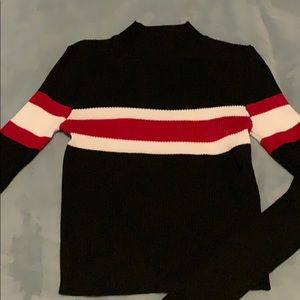 Black red and white stripped turtle neck
